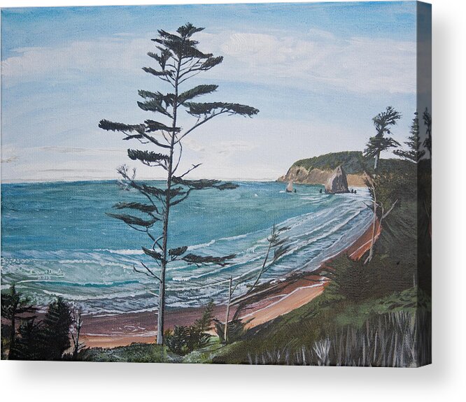 Hay Stack Rock Acrylic Print featuring the painting Hay Stack Rock from the South on the Oregon Coast by Ian Donley