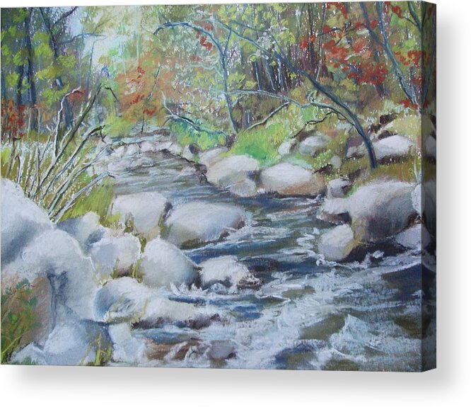 Water Acrylic Print featuring the pastel Head Waters on the James River by Janet Visser