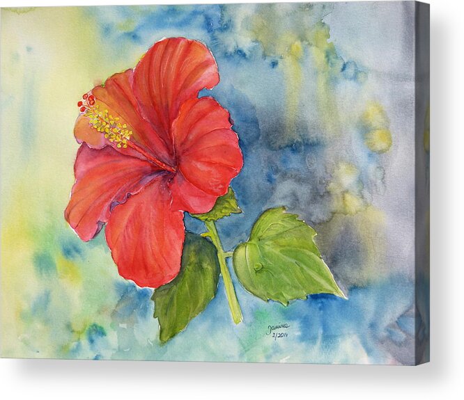 Nature Acrylic Print featuring the painting Hibiscus by Janina Suuronen