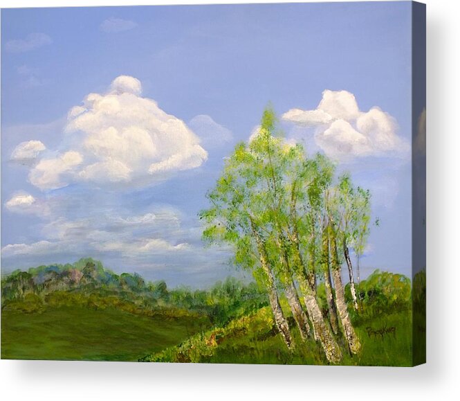 Landscape Acrylic Print featuring the painting Hilltop Birches by Peggy King