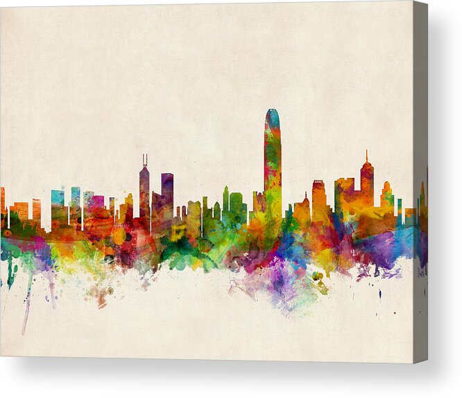 Watercolor Skyline Of Hong Kong Acrylic Print featuring the digital art Hong Kong Skyline by Michael Tompsett