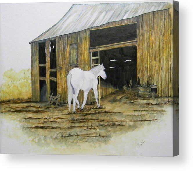 Horse Acrylic Print featuring the painting Horse and Barn by Bertie Edwards