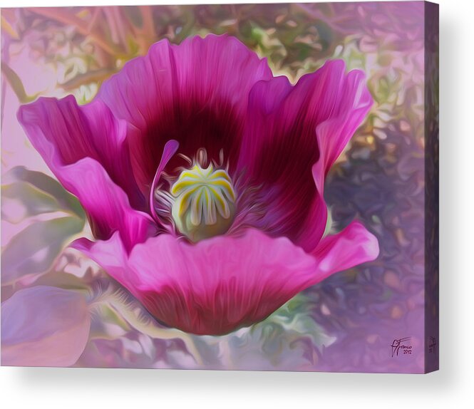 Poppy Acrylic Print featuring the digital art Hot Pink Poppy by Vincent Franco