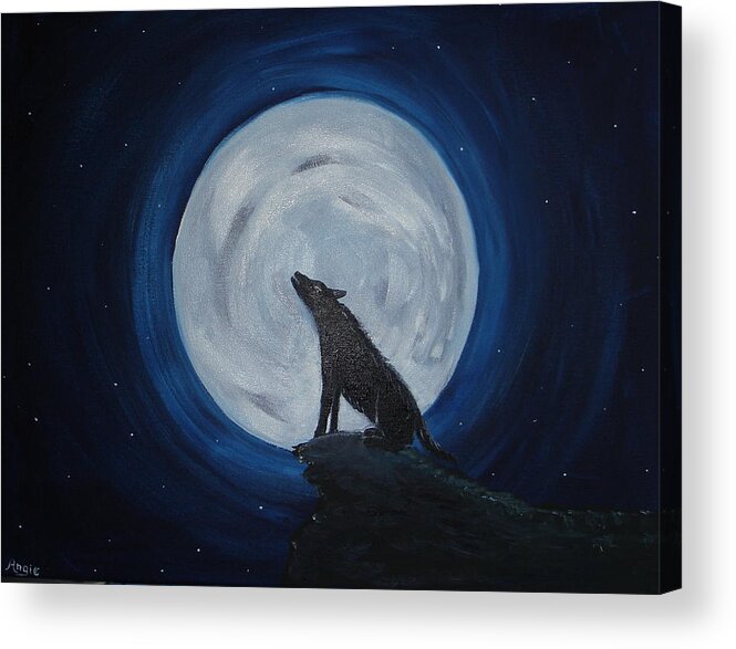 Wolf Acrylic Print featuring the painting Howl At The Moon by Angie Butler