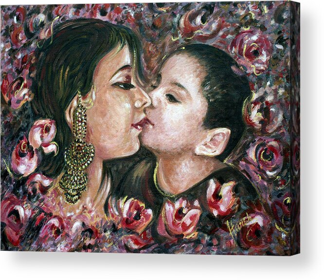 Kiss Acrylic Print featuring the painting I love you MOM by Harsh Malik