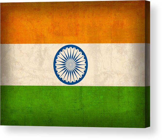 India Flag New Delhi Bombay Calcutta Asia Hindu Ganges Acrylic Print featuring the mixed media India Flag Vintage Distressed Finish by Design Turnpike