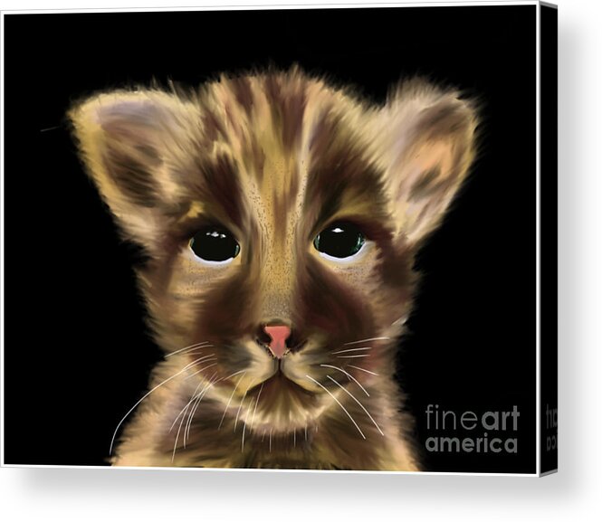 Panther Acrylic Print featuring the painting Cute Animal Panther Cub on a Black Background by Barefoot Bodeez Art