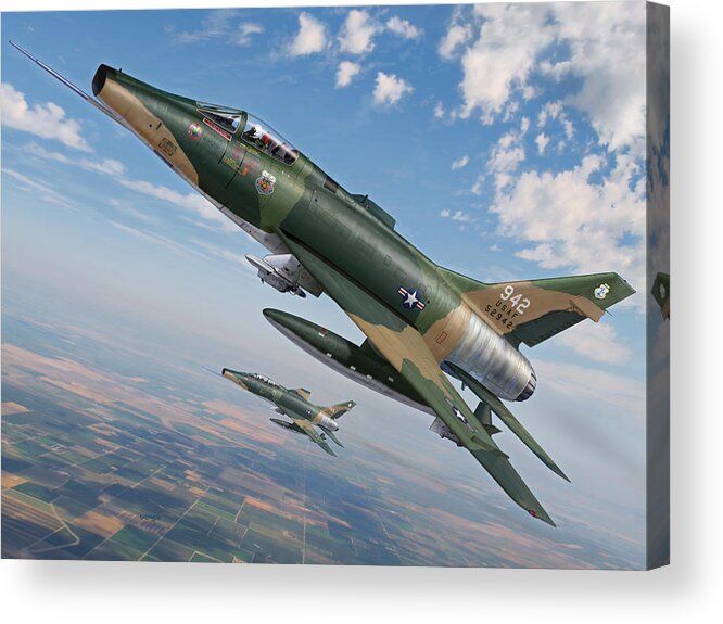 F-100 Acrylic Print featuring the digital art Iowa's Bicentennial Warriors F-100 Super Sabres by Stu Shepherd