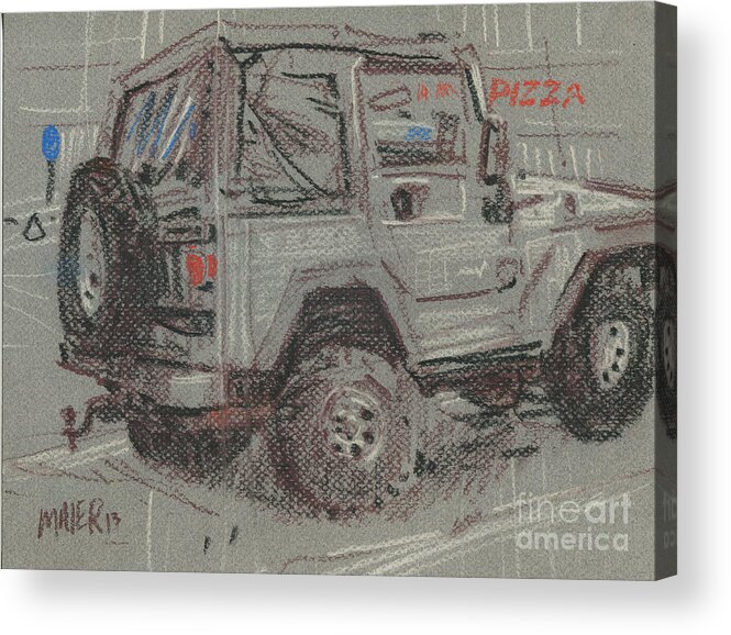 Jeep Acrylic Print featuring the painting Jeep with Pizza by Donald Maier