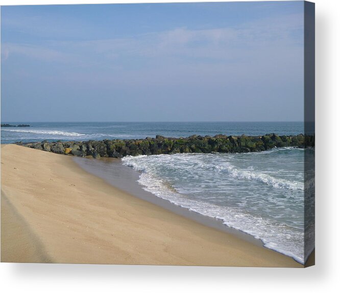 Winter Ocean Acrylic Print featuring the photograph Jetty in winter by Ellen Paull