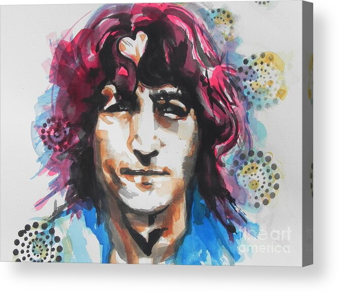 Watercolor Painting Acrylic Print featuring the painting John Lennon..Up Close by Chrisann Ellis