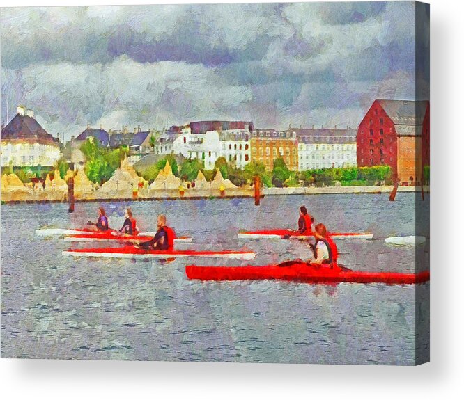 Attraction Acrylic Print featuring the digital art Kayakers in Copenhagen by Digital Photographic Arts