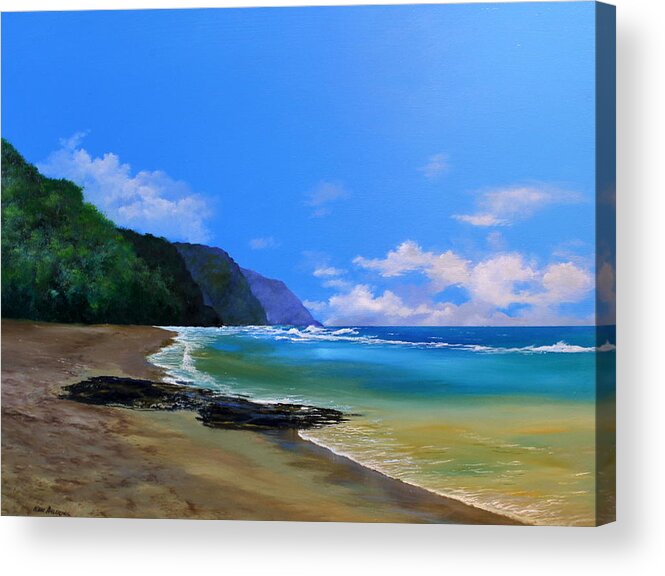 Hawaii Acrylic Print featuring the painting Ke'e Beach Kauai by Ken Ahlering