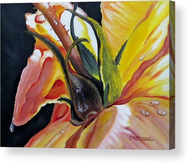 Dewdrops Acrylic Print featuring the painting Kelly's Rose by Carol Allen Anfinsen