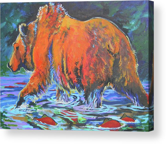 I Love Seeing Grizzly And Their Spawning Food Supply. Acrylic Print featuring the painting King of the fishes by Jenn Cunningham