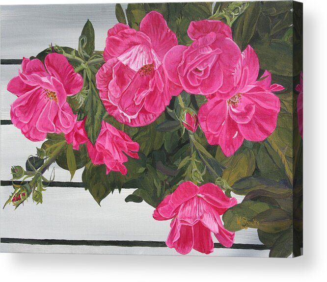 Roses Acrylic Print featuring the painting Knock Out Roses by Wendy Shoults