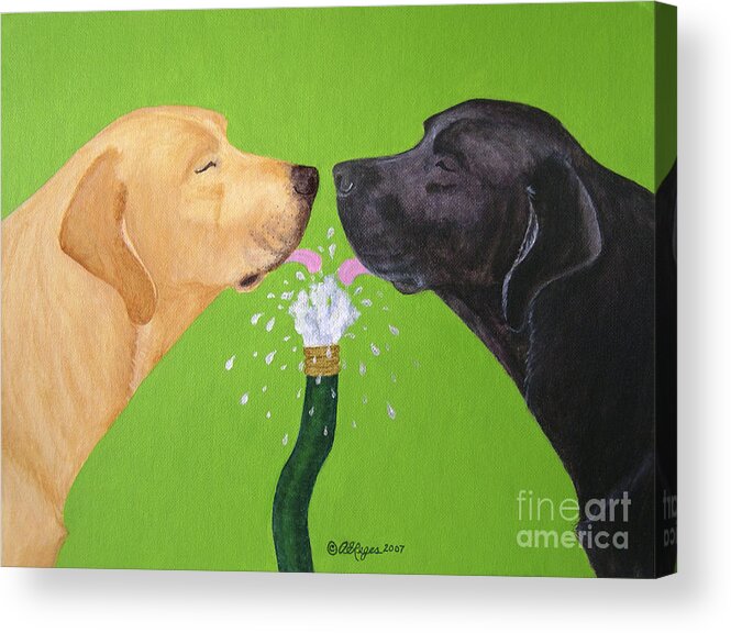 Lab Acrylic Print featuring the painting Labs Like to Share 2 by Amy Reges
