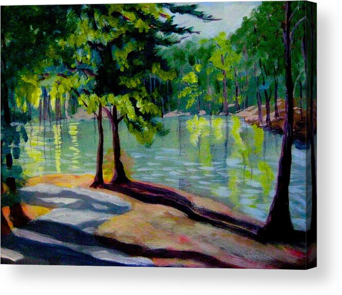 Spring Leaves Acrylic Print featuring the painting Lakeside Trail Enhanced by Gretchen Allen