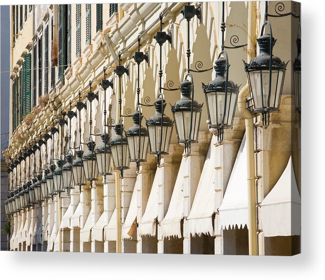 Arch Acrylic Print featuring the photograph Lamps Lining The Liston, Corfu Town by David C Tomlinson