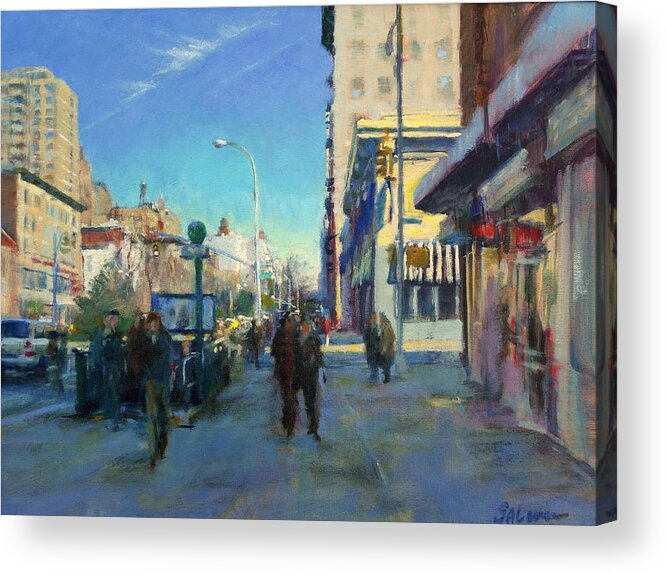 Broadway Acrylic Print featuring the painting Late Winter Morning on Broadway by Peter Salwen