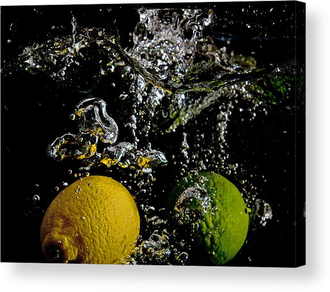 Lemon Acrylic Print featuring the digital art Lemon and Lime Splash by John Hoey