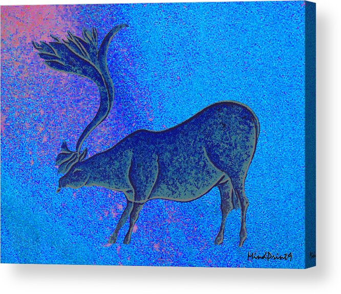 Combarelles Acrylic Print featuring the digital art Les Combarelles Reindeer by Asok Mukhopadhyay