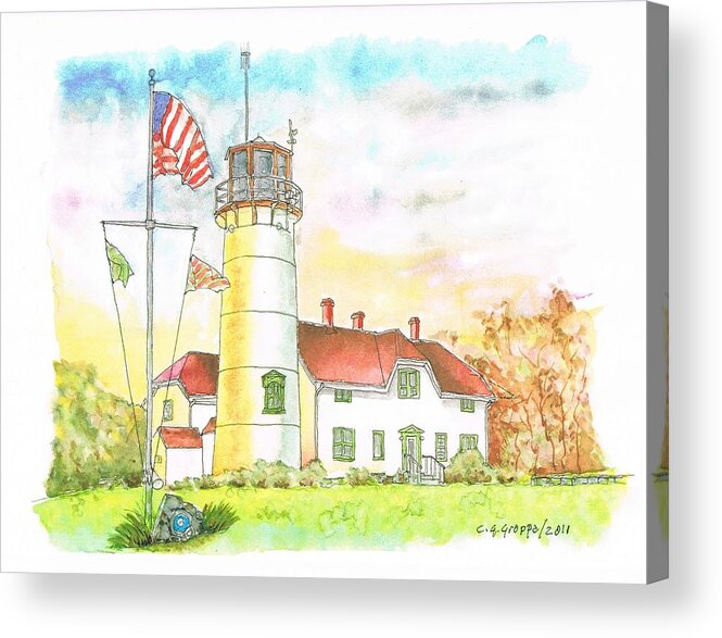 Lighthouse Acrylic Print featuring the painting Lighthouse in Cape Code - Massachussetts by Carlos G Groppa