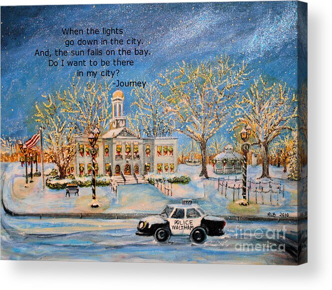 Waltham Acrylic Print featuring the painting Lights Go Down by Rita Brown