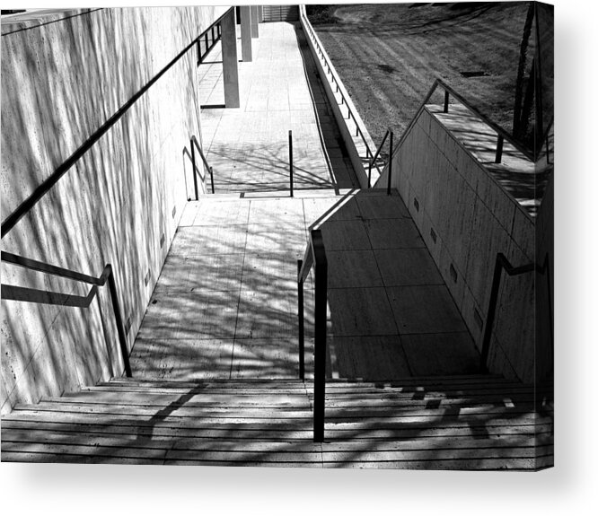 Stairs Acrylic Print featuring the photograph Lines Shadows and Rails by Eugene Campbell