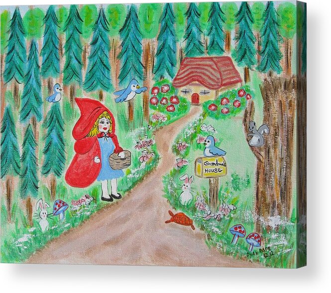 Little Red Riding Hood Acrylic Print featuring the painting Little Red Riding Hood with Grandma's House on Mailbox by Diane Pape