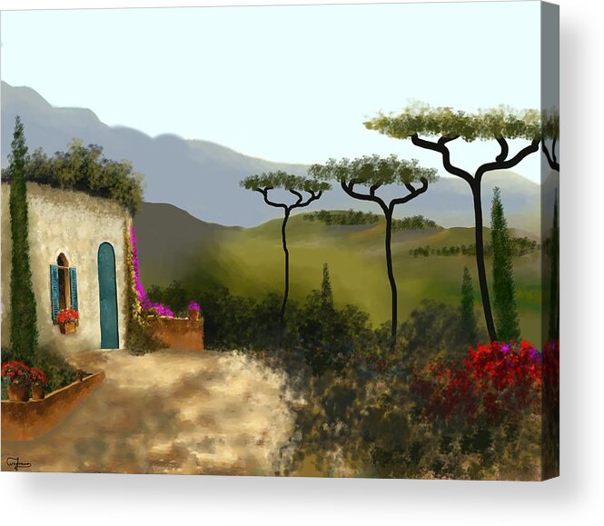 Italy Mediterranean Art Tuscany Acrylic Print featuring the painting Little Villa Of Tuscany by Larry Cirigliano