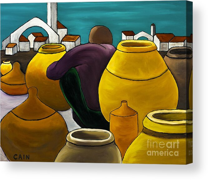 Pots Acrylic Print featuring the painting Man Selling Pots by William Cain