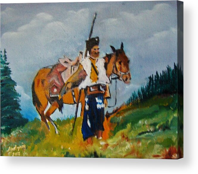 Art Acrylic Print featuring the painting Man With A Horse by Ryszard Ludynia