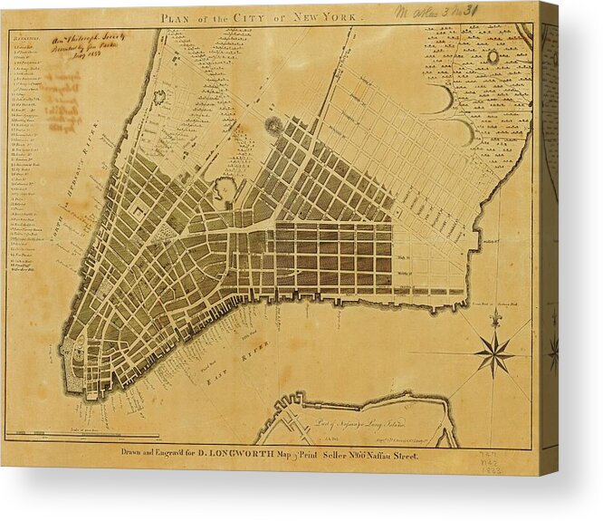 Map Acrylic Print featuring the photograph Map Of New York City by American Philosophical Society
