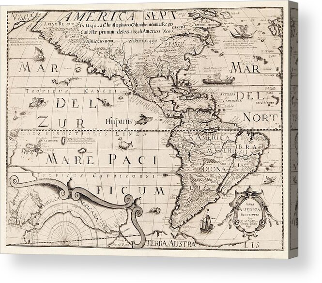 Nova America Descriptio Acrylic Print featuring the photograph Map Of The Americas by Library Of Congress, Geography And Map Division/science Photo Library