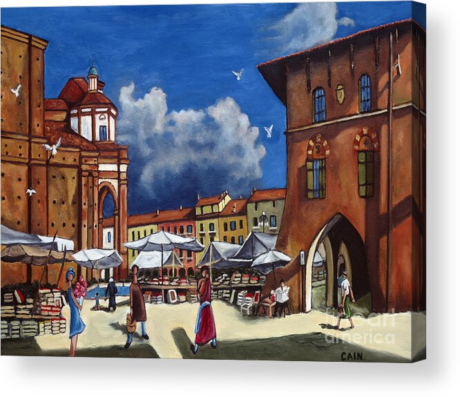 Mediterranean Art Acrylic Print featuring the painting Marketplace by William Cain