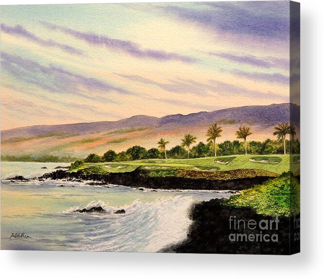 Mauna Kea Golf Course Hawaii Acrylic Print featuring the painting Mauna Kea Golf Course Hawaii Hole 3 by Bill Holkham