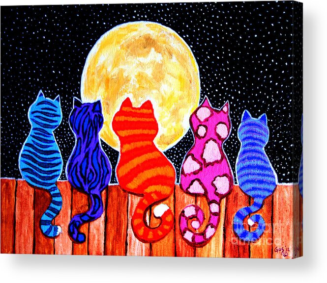 Cats Acrylic Print featuring the painting Meowing at Midnight by Nick Gustafson