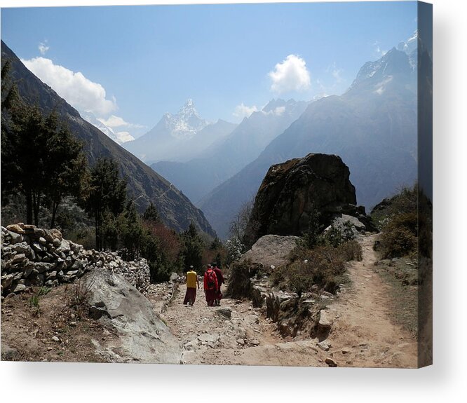 Monks Acrylic Print featuring the photograph Monks and Mountains 1 by Pema Hou