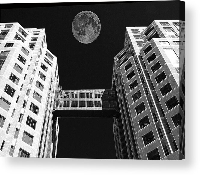 Moon Over Twin Towers Acrylic Print featuring the photograph Moon Over Twin Towers by Samuel Sheats