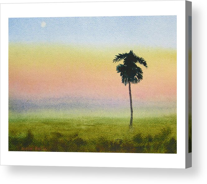 Landscape Acrylic Print featuring the painting Moon Palm by Peter Senesac