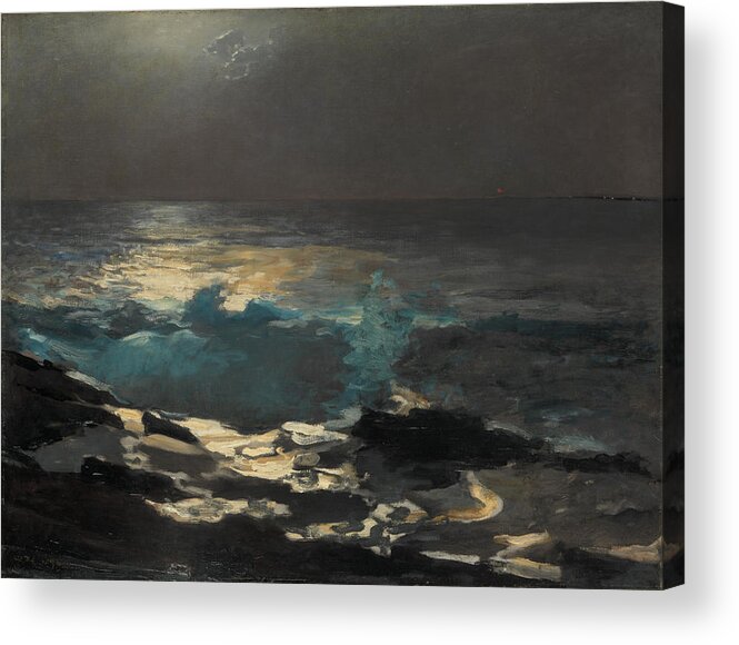 Winslow Homer Acrylic Print featuring the painting Moonlight. Wood Island Light by Winslow Homer