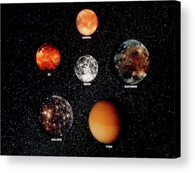 Moon Acrylic Print featuring the photograph Moons Of The Solar System by Nasa/science Photo Library