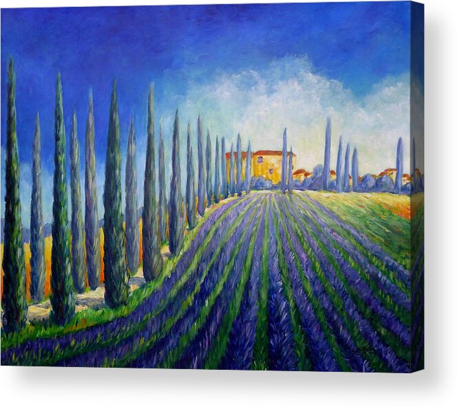 Tuscany Acrylic Print featuring the painting Lavender field by Cristina Stefan