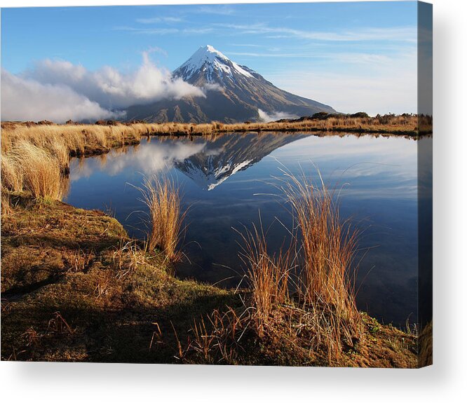 Scenics Acrylic Print featuring the photograph Mount Taranaki From The Pouakai Tarns by Spencer Clubb