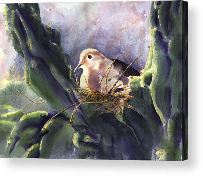 Doves Acrylic Print featuring the painting Patience is a Virtue by Maria Hunt