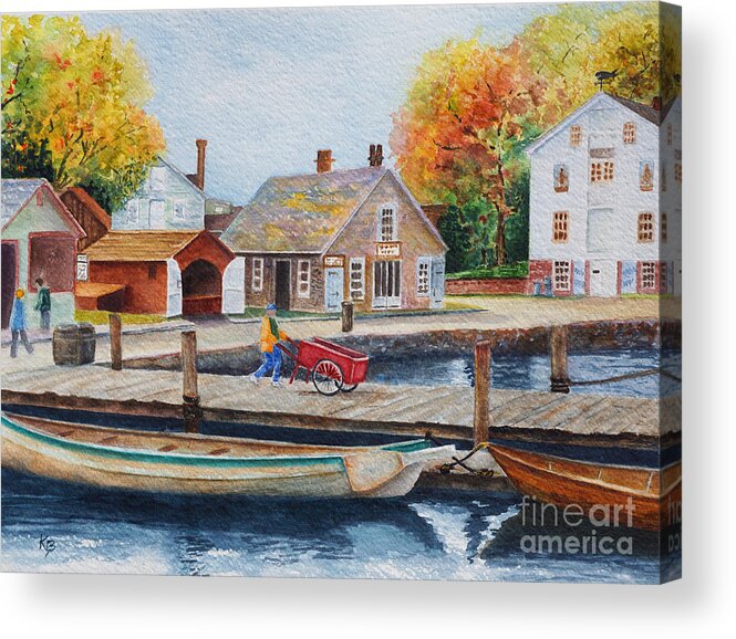 Mystic Acrylic Print featuring the painting Mystic Seaport by Karen Fleschler