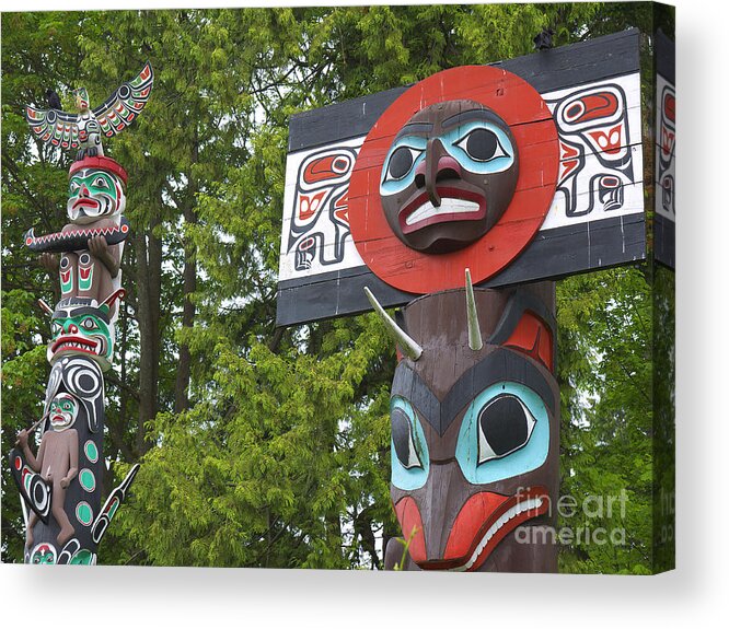 Stanley Park Acrylic Print featuring the photograph Native American Totem Poles by Brenda Kean