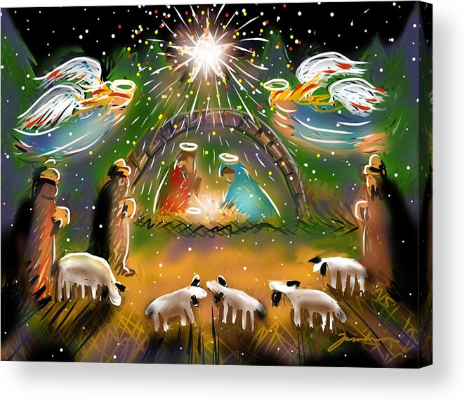 Nativity Acrylic Print featuring the painting Nativity by Jean Pacheco Ravinski