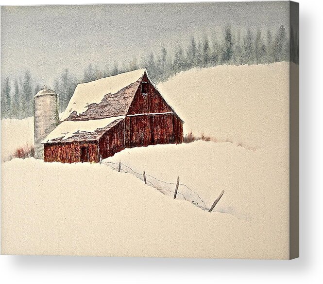 Watercolor Acrylic Print featuring the painting Nestled in White by Carolyn Rosenberger